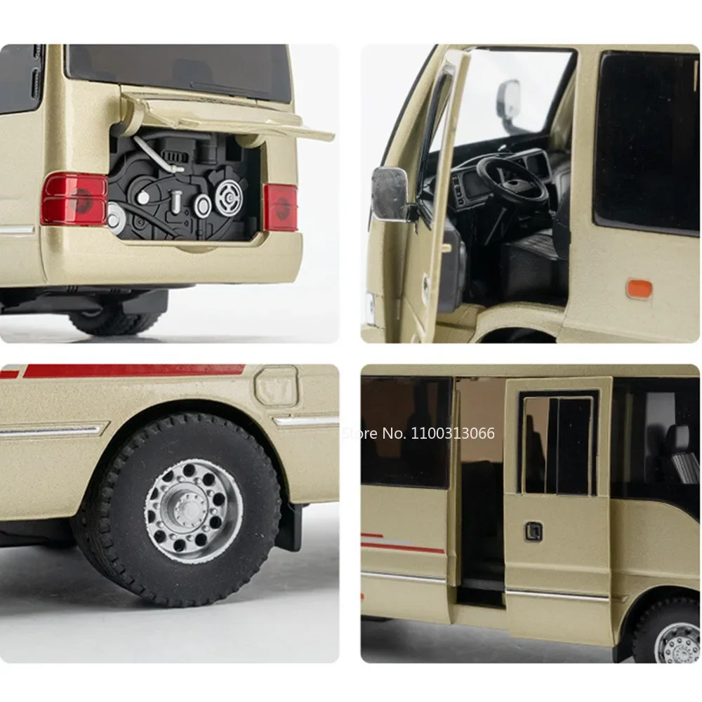 1:32 Toyota Coaster Toys Cars Alloy Diecast Models Rubber Tires Doors Opened Vehicles Pull Back Miniature Car Boys Perfect Gifts