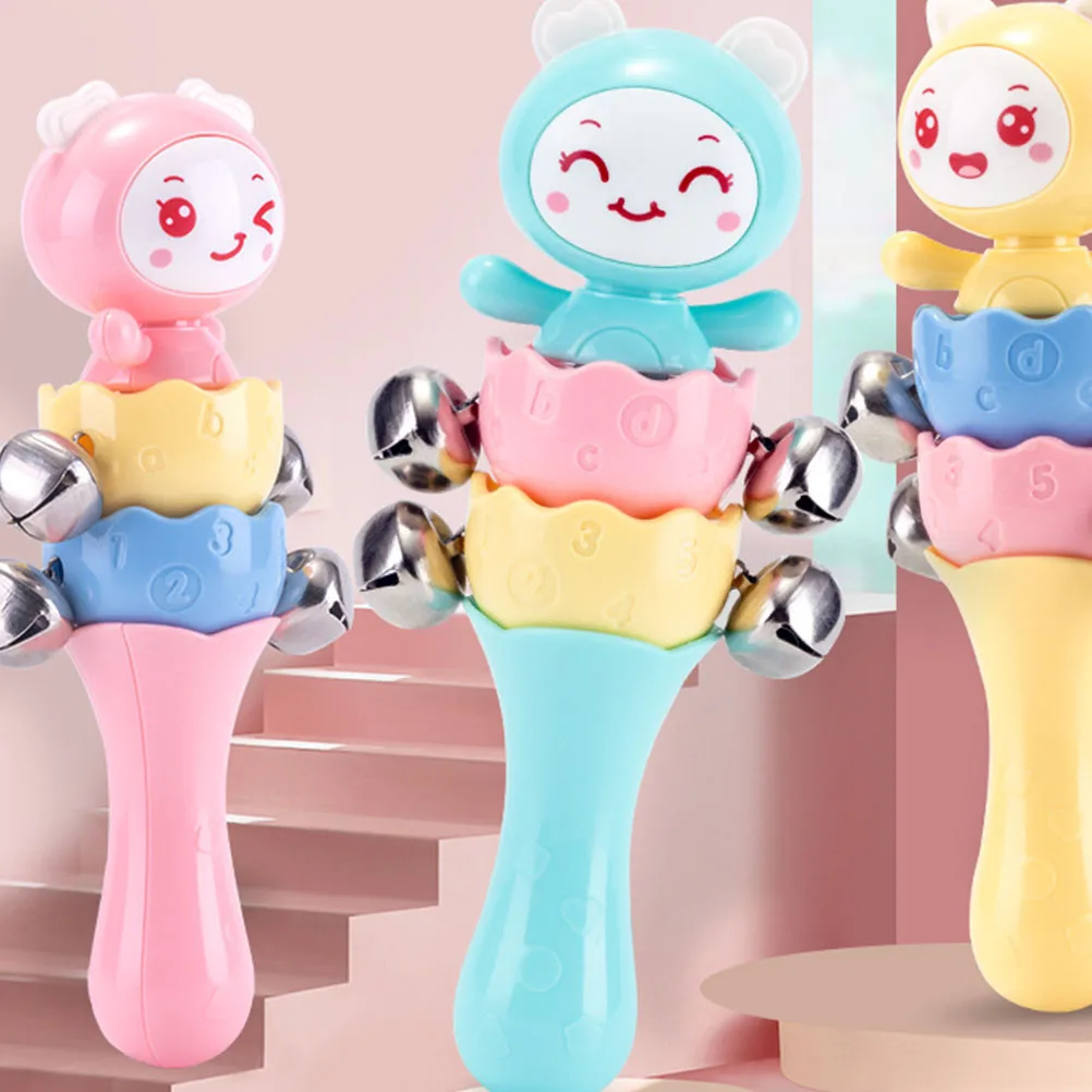 Chocalho de mão dos desenhos animados sino de música portátil educacional bebê handbell estimular coordenação para crianças chocalho dos desenhos animados