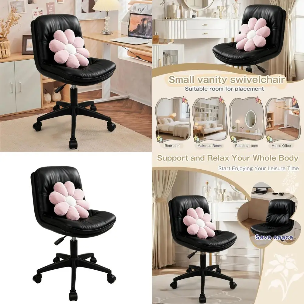 

Adjustable PU Leather Swivel Chair with Lumbar Support for Compact Spaces and Home Offices