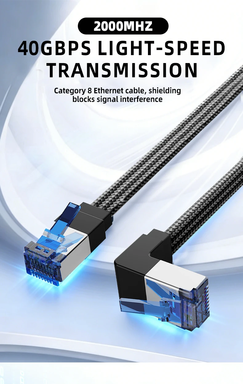 Kubie Cat8 Ethernet 90-Grad-Winkel-Netzwerkkabel Router Modem Internetkabel SFTP 40Gbps 2000MHz Cat 8 RJ45 Netzwerk LAN Patchkabel – Detail 1