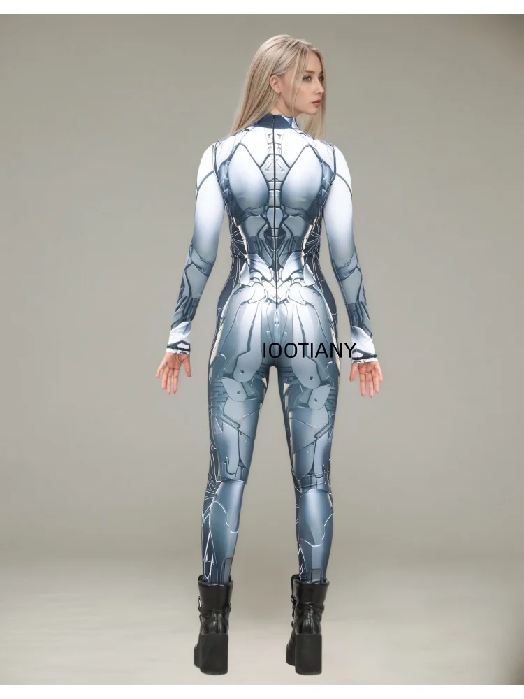 Futuristischer mechanischer Rüstungsanzug für Frauen, Graffiti-Schädel-Skelett, altägyptische Rüstung, Jumpsuit, Rave-Festival-Cosplay-Kostüm – Detail 6