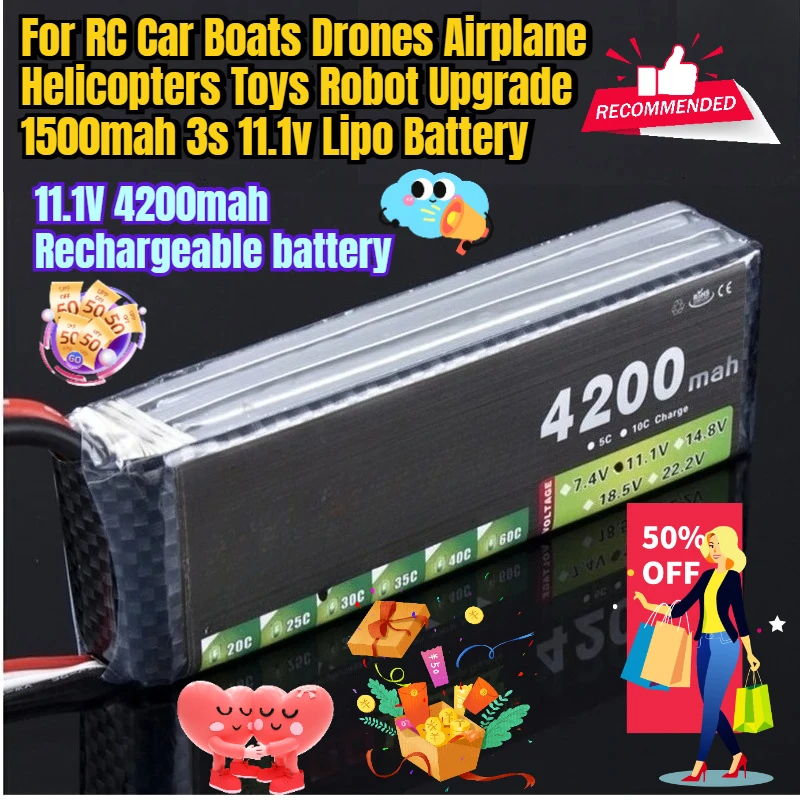 

11.1V 4200mah Rechargeable battery For RC Car Boats Drones Airplane Helicopters Toys Robot Upgrade 1500mah 3s 11.1v Lipo Battery