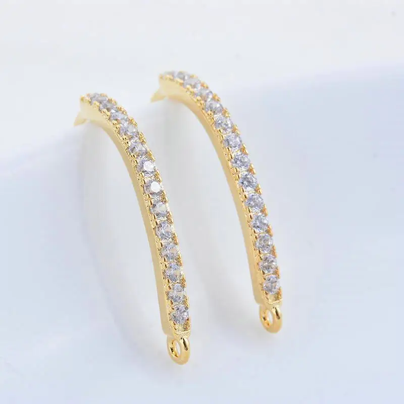 Fashion 14K Gold Color Plated Brass and Zircon Earrings Hooks Stud Earrings Pins Jewelry Making Supplies Diy Accessories