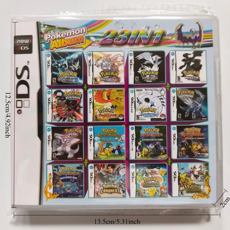 Permainan Konsol Video Game NDS 3DS USA Boxed DS Game 23in1 Seri Pokemon Kartu Memori R4 Pokemon HeartGold SoulSilver Platinum