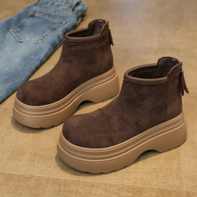 

Flats Platform Women's Ankle Boots Casual Suede Sport Shoes Fashion Dress Winter Boots 2025 New Trend Designer Femme Snow Botas