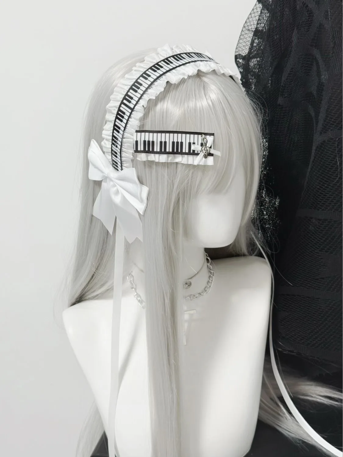 Lolita – bandeau de Piano créatif blanc noir, Clip Hiar, accessoires pour cheveux, bandeau avec nœud en dentelle à volants doux, couvre-chef