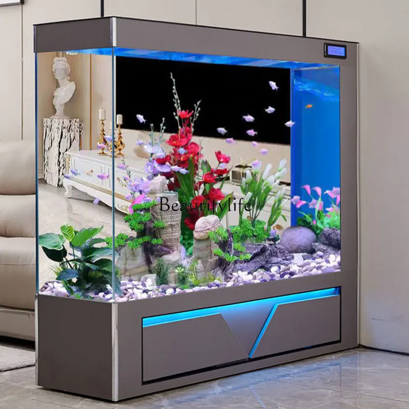 New ultra-white glass large intelligent light luxury screen home floor aquarium free of water change