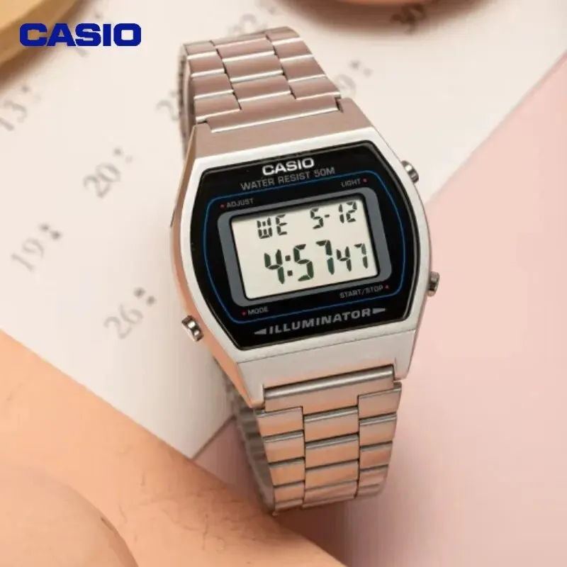 Casio Retro Digital Men\'s Watch Business Small Silver Gold Watch Series Small Square Watch Watch Multi-Functional Date Stopwatch