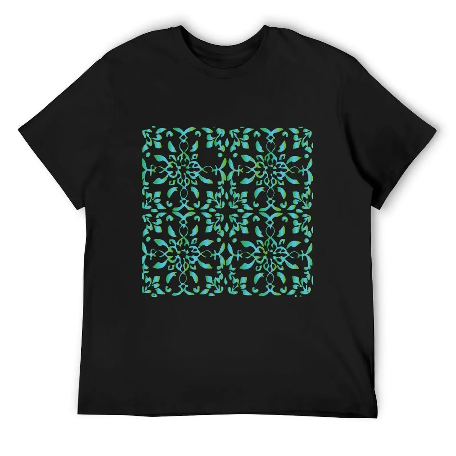 

Mosaico azulejo flores verde azul T-Shirt basketball graphic tees Short sleeve tee cotton t shirt men