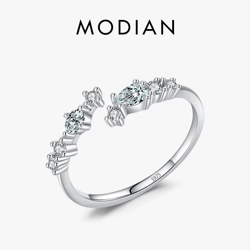 Modian New 925 Sterling Silver Minimalist Clear Zirconia Stackable Ring For Women Anniversary Wedding Band Simple Fine Jewelry