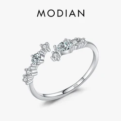 Modian 여성을위한 새로운 925 스털링 실버 미니멀리스트 클리어 지르코니아 쌓을 수있는 반지 기념일 웨딩 밴드 Simple Fine Jewelry