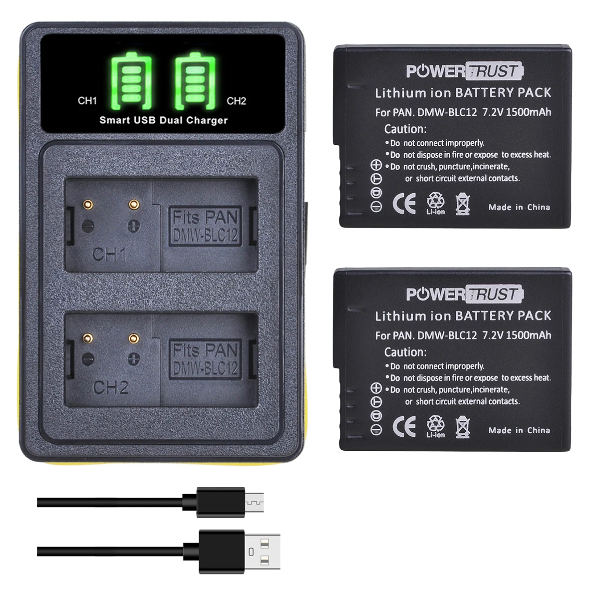 DMW-BLC12 BLC12 Battery and Charger for Panasonic Lumix DMC-FZ200, DMC-FZ1000, DMC-G5, DMC-G6, DMC-G7, DMC-GX8, DMC-G85, DMC-GH2