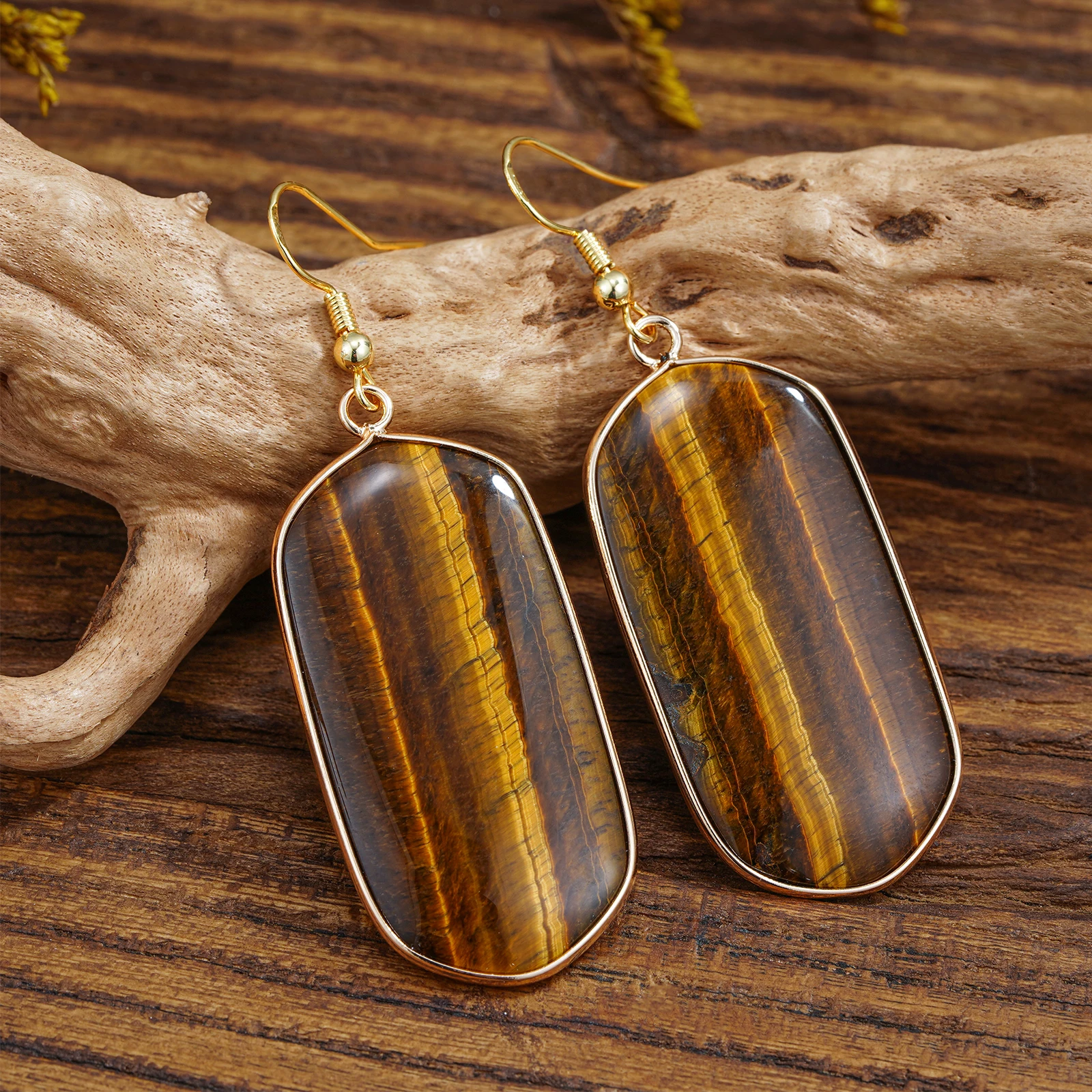 Boho Women Tiger's Eye Stone Crystal Dangle Earrings Natural Healing Stone Jewelry Gift for Mom Daughter Grandmother