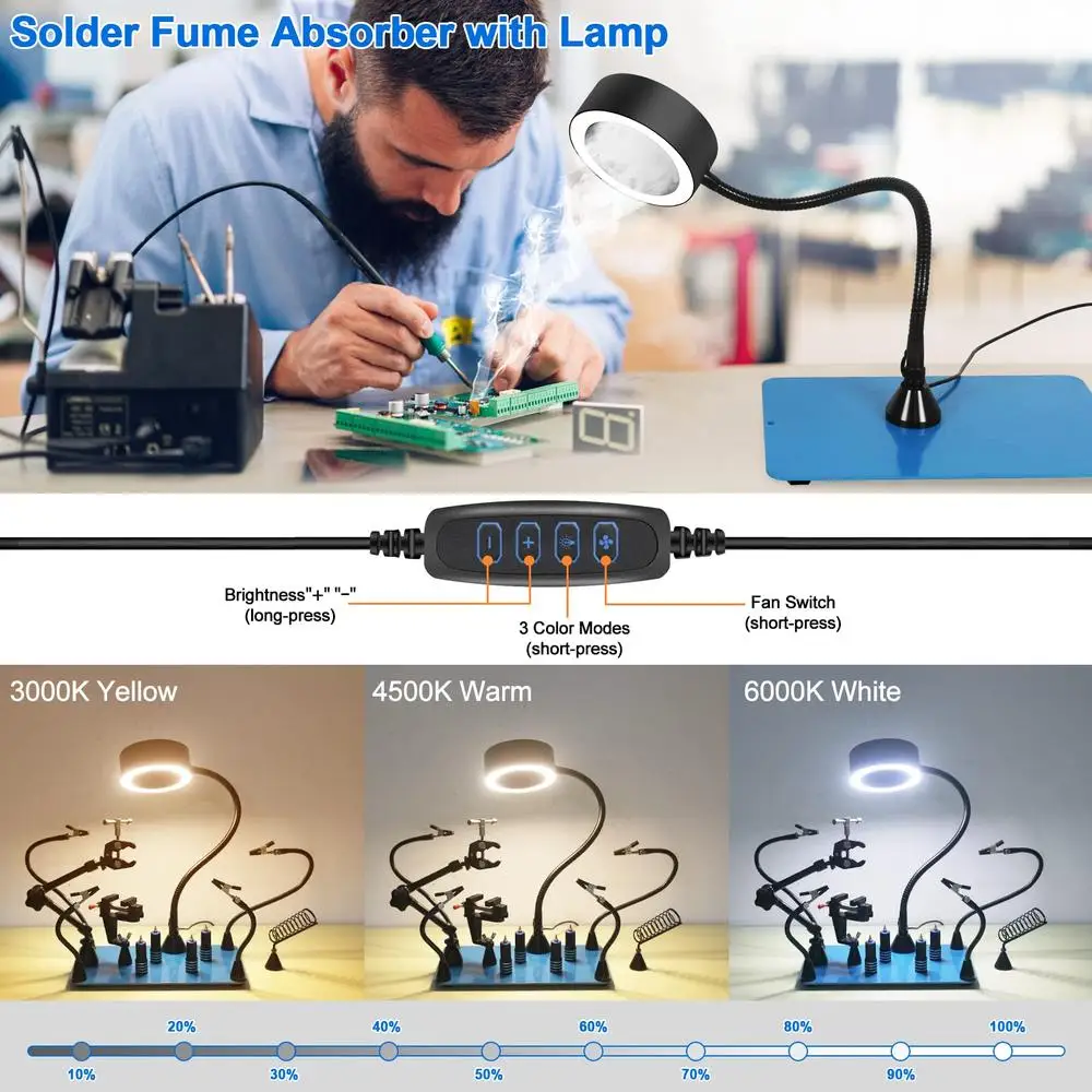 Soldering Third Hand Tools with Smoke Extractor Light Vise Clamp PCB Holder Magnetic Arms Hot Air Gun Stand Craft Repair Helper