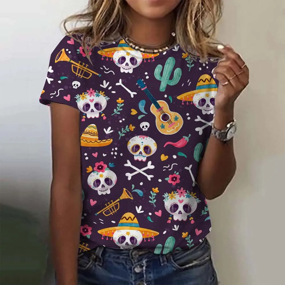 Halloween Funny Sugar Skull Mexican T-shirt Anime Cartoon Anime Mexico Summer Day of the Dead T-shirt For Men Women\'s Tops tees