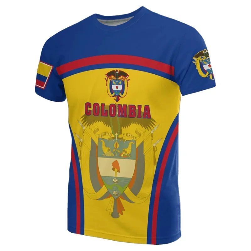 Colombia National Flag Emblem Summer Fashion New 3D Printing T Shirt Colombia Coat Of Arms Graphic T-shirts For Men Vintage Tops