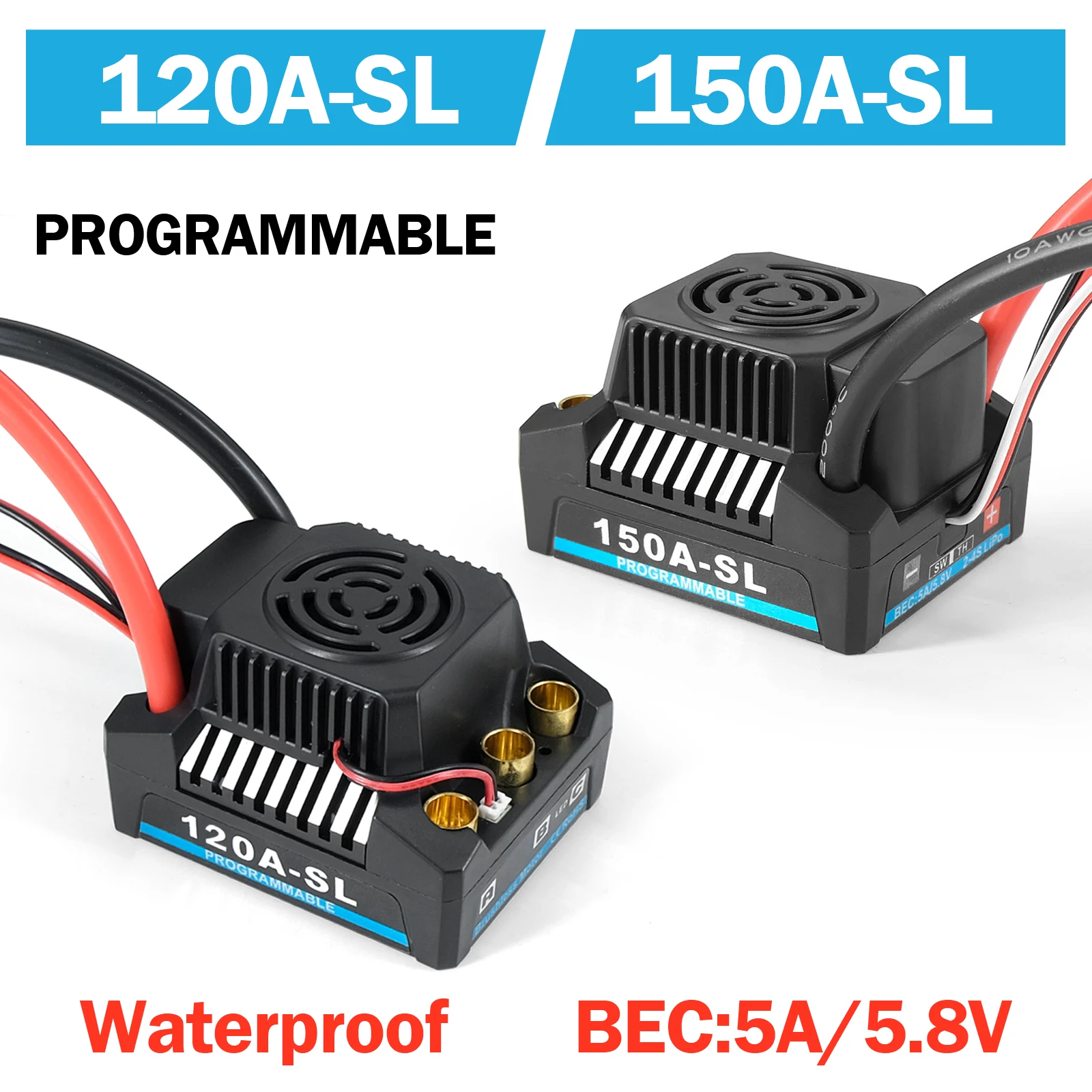 

Platinum 120A 150A 2-4S Водонепроницаемый бесшумный ESC с 5,8 V-6,1 V/3A BEC для 1/10 1/12 1/14 Радиоуправляемая машинка