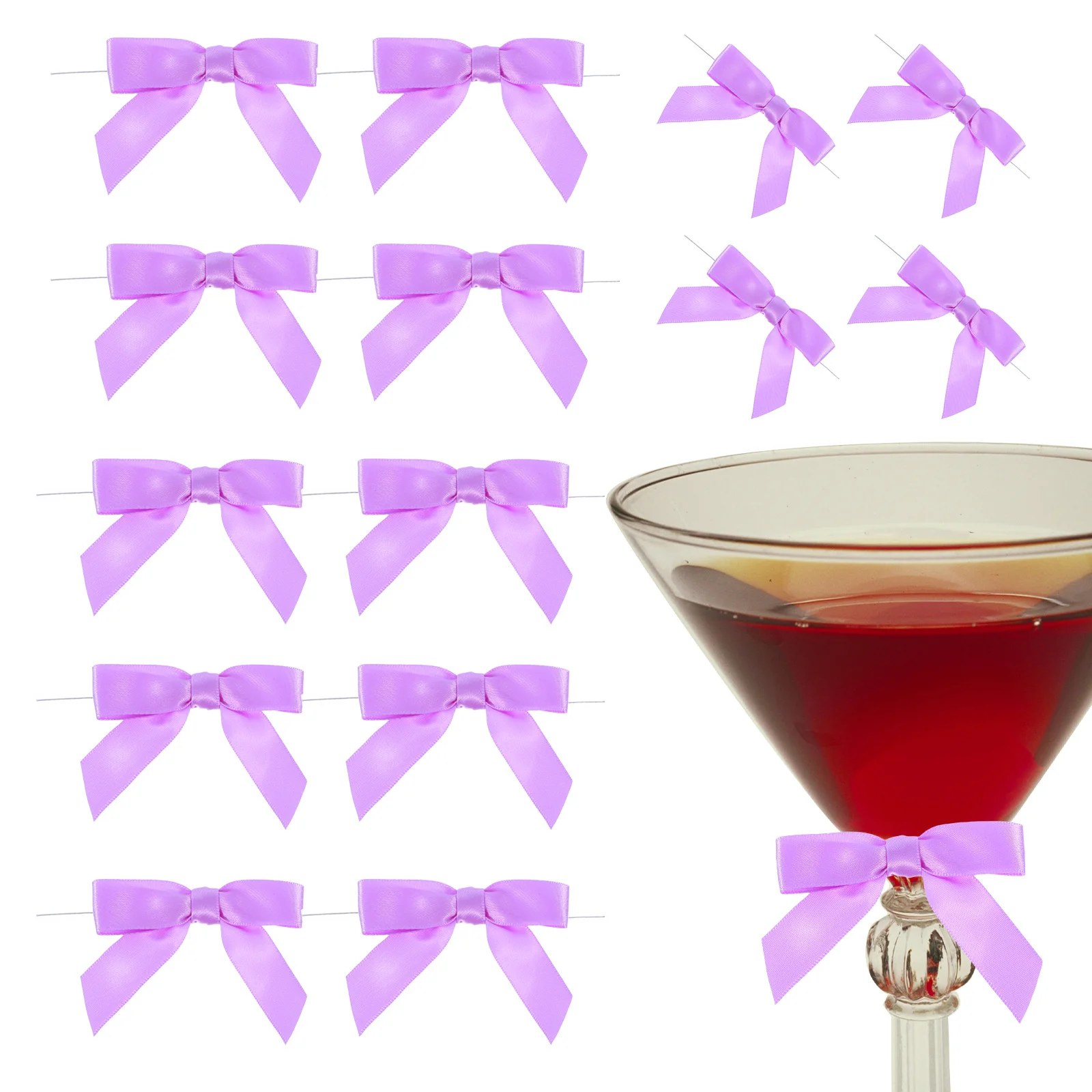 

30 Pcs Bow Decorative Glass Drinkware Charms Decorations for Party Tie Birthday Purple Bachelorette Baby Shower Tags Bride
