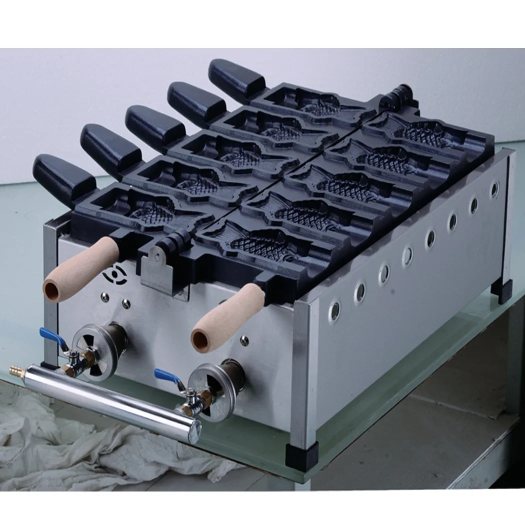 type 5 pcs  plate Ice cream taiyaki machine open mouth fish waffle maker