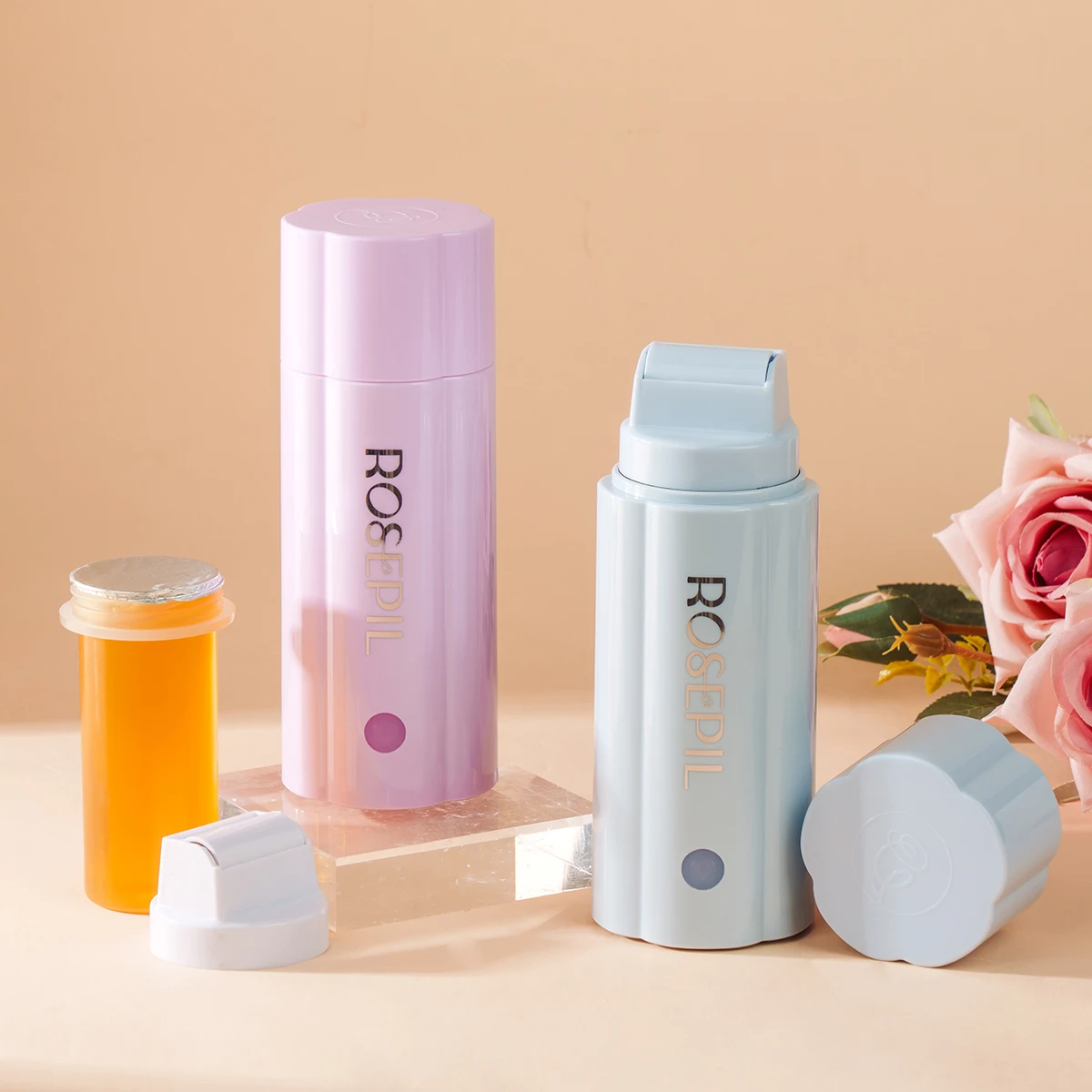 ROSEPIL Roll-On Handheld Wax Heater Kit, 1 Heater + 1 Soft Wax Cartridge + 50 Non-Woven Wax Strips + 5 Wax-Removing Wipes, Honey Scented Soft Wax for Full Body Hair Removal, Unisex, Easy Mechanical Operation, Compact Portable, Summer Travel Essential