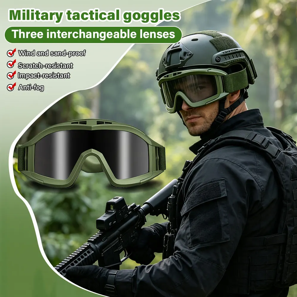 Airsoft Tactical Goggles 1or3Lens Windproof Dustproof Shooting Motocross Motorcycle Mountaineering Glasses CS Safe Protection