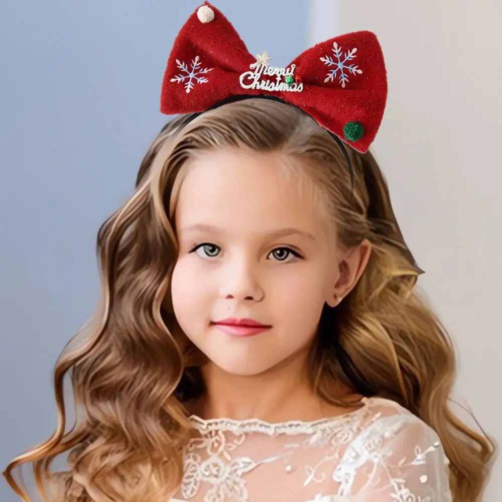 Trendy Shiny Bowknot Hair Hoop Sequins Snowflake Christmas Hairband Non-slip Korean Style Christmas Headband Girls