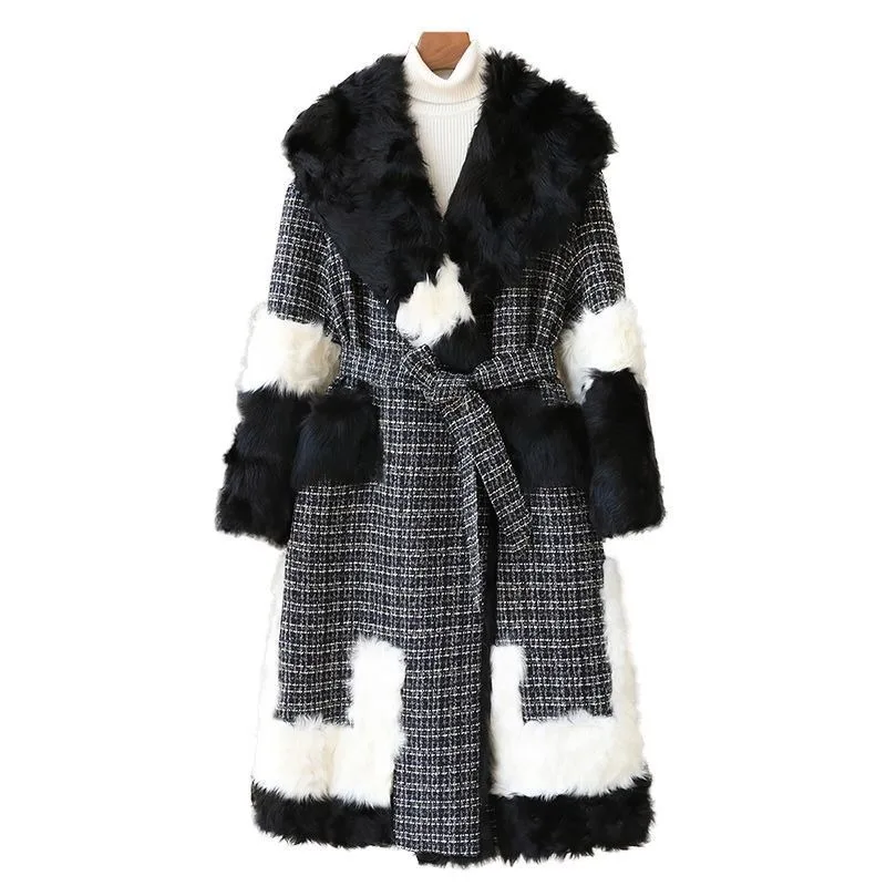 معطف جديد لربيع وخريف 2025 من صوف الضأن مقسم من الفرو مع حشوة داخلية من مخمل الإوزة لدفء المرأة #1