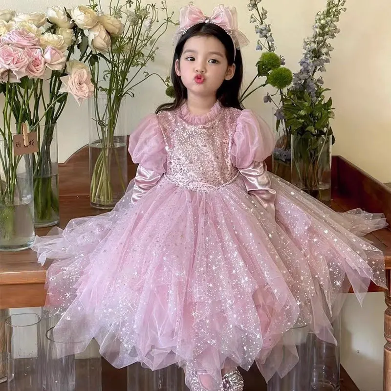 

Girls Dress Spring and Autumn New Childrens Fashionable Birthday Dress Dress Girls Fluffy Mesh Princess Dress