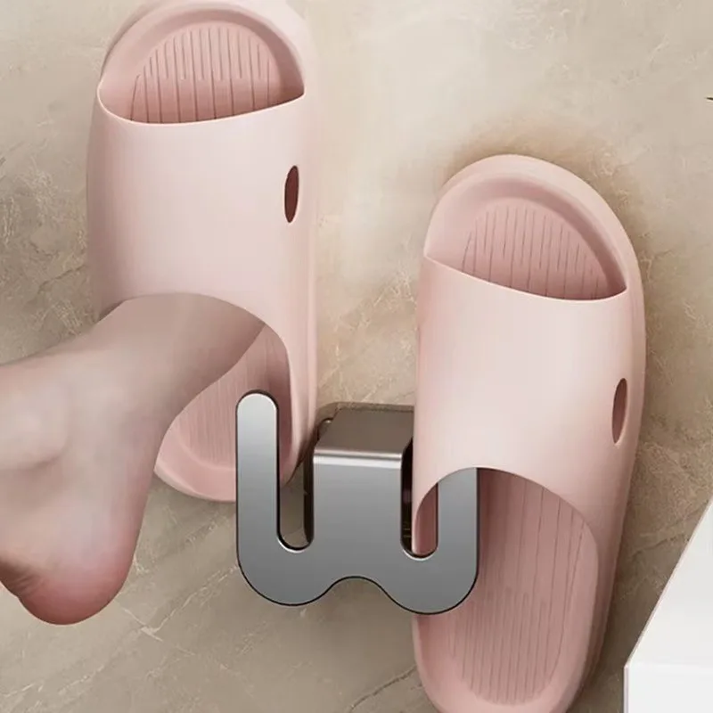 Bathroom Door with Drainage on The Back Wall Bathroom Slipper Rack Wall Mounted Hook Non Perforated Simple Shoe Storage Rack