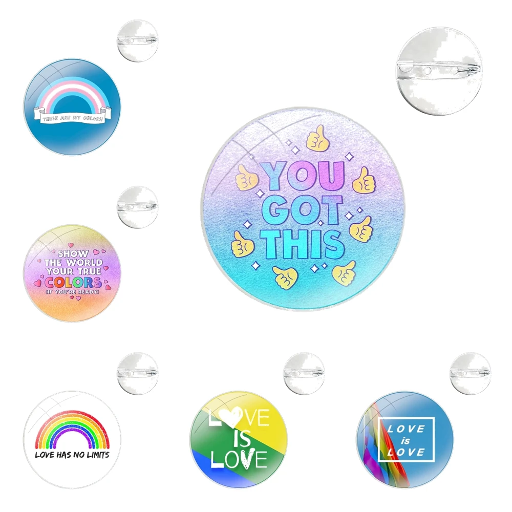 Design Glass Dome Brooches Badge Pins For Clothes Hat Shirt Lapel Bag Lesbian LGBT Rainbow