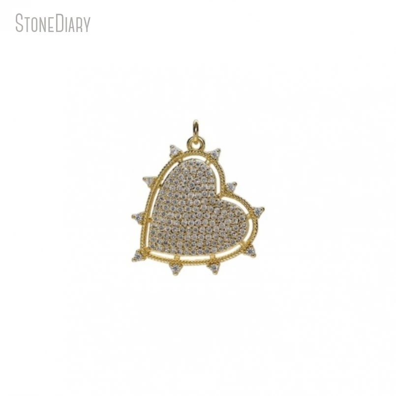 

5Pcs Wholesale Gold Color Invisible Setting Cubic Zirconia Copper Gift For Her Jewelry Heart Shape Point Pendant PM51069