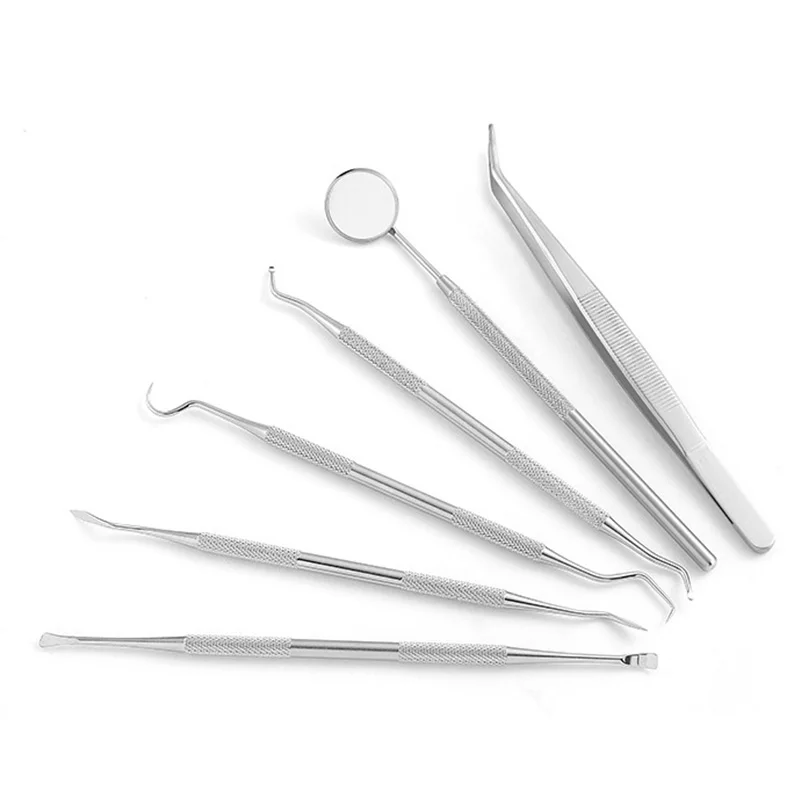 6pcs Dental Examination Set Stainless Steel Mouth Mirror Oral Tweezer Probe Toothpick Suit Teeth Cleaning Tools Dentistry Gadget