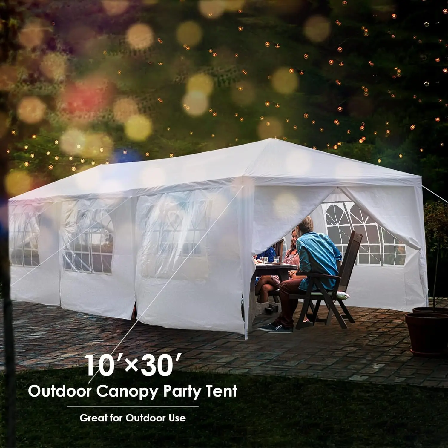 10'x30' Outdoor Party Tent, Large Wedding Birthday Tents for Parties, White Canopy Tent with 8 Removable Sidewalls & Transparent