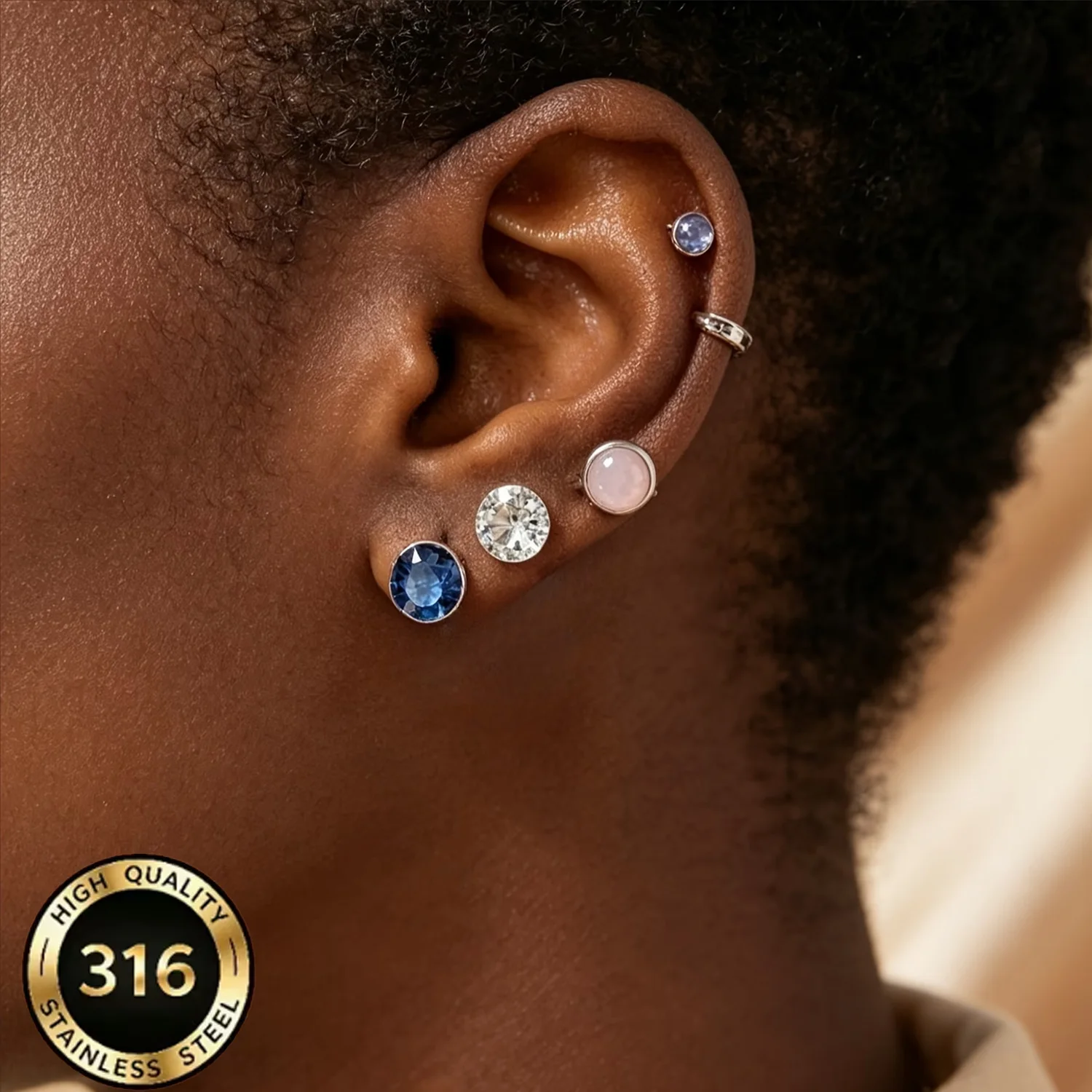 Set mit 5 Paaren/Mehrfarbige Pendler-Ohrstecker, Edelstahl Hypoallergen Vielseitig, Einfach zu kombinieren für Männer und Frauen