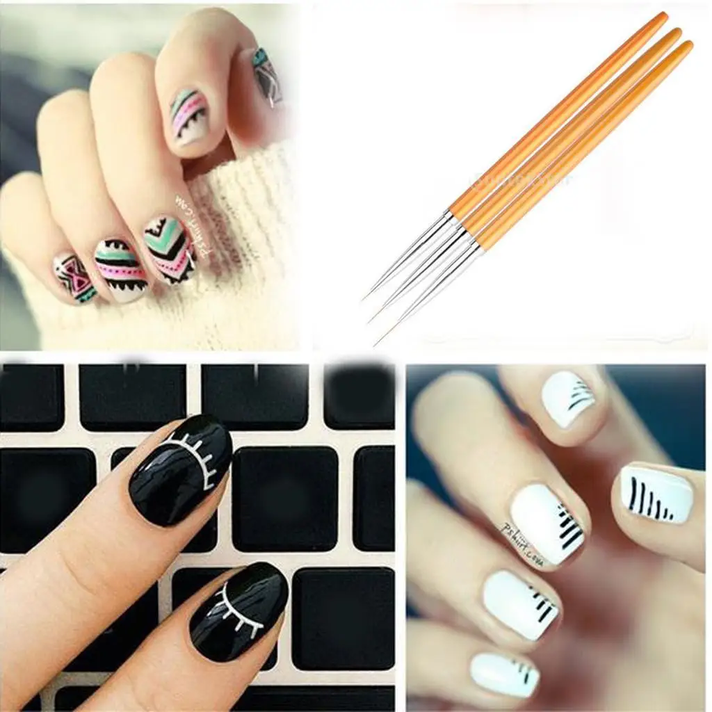 3 PCS Nail Art Brush Pen Metal Handle Gel Polonês Desenho Pontilhando Pincéis