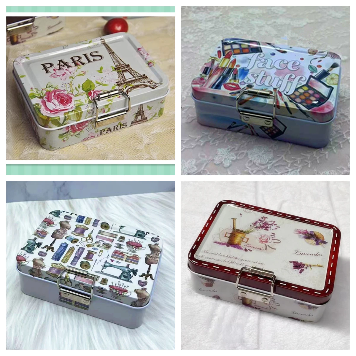Retro Flower Pattern Double Layer Storage Tin Box Portable Metal Makeup Tool Box Desk Coin Jewelry Organizer Children's Day Gift