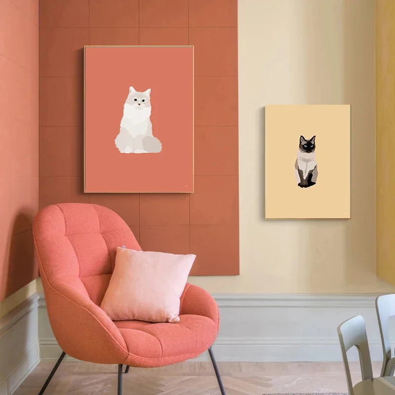 Cute Siamese Sphynx Scottish Fold Cats Poster Prints Minimalist Kawaii Animal Wall Art Canvas Painting Home Kids Room Decor view 5