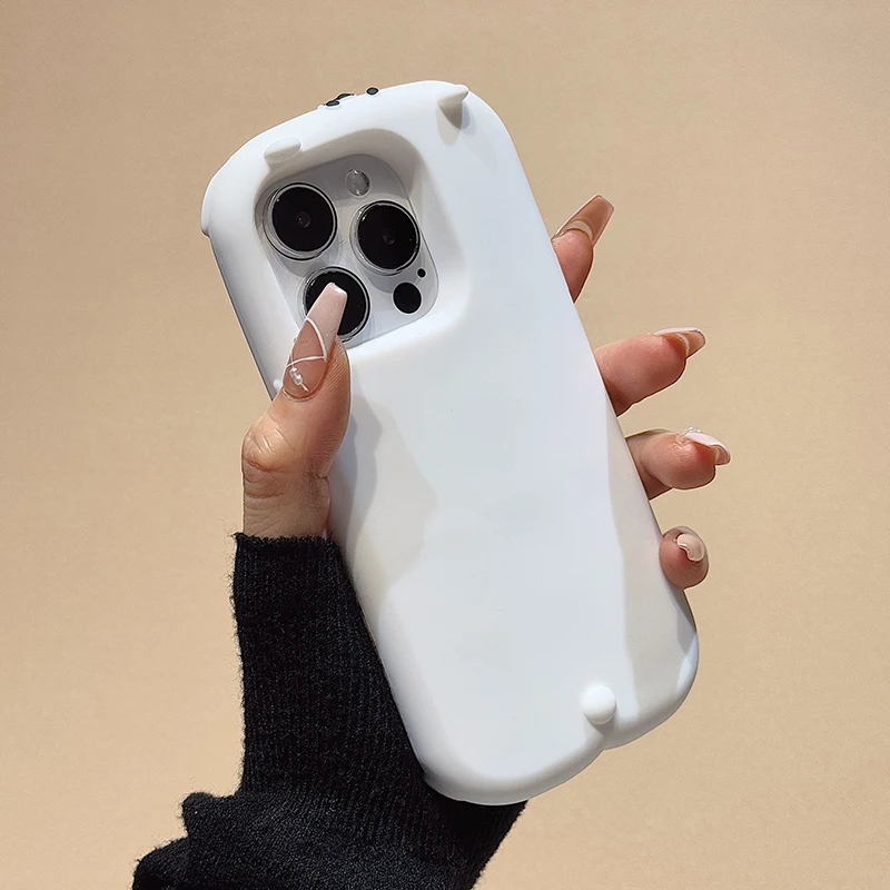 Funda de teléfono de silicona suave blanca con bonito oso 3D para iPhone 11, 12, 13, 14, 15 16 Pro Max, funda trasera de dibujos animados Kawaii