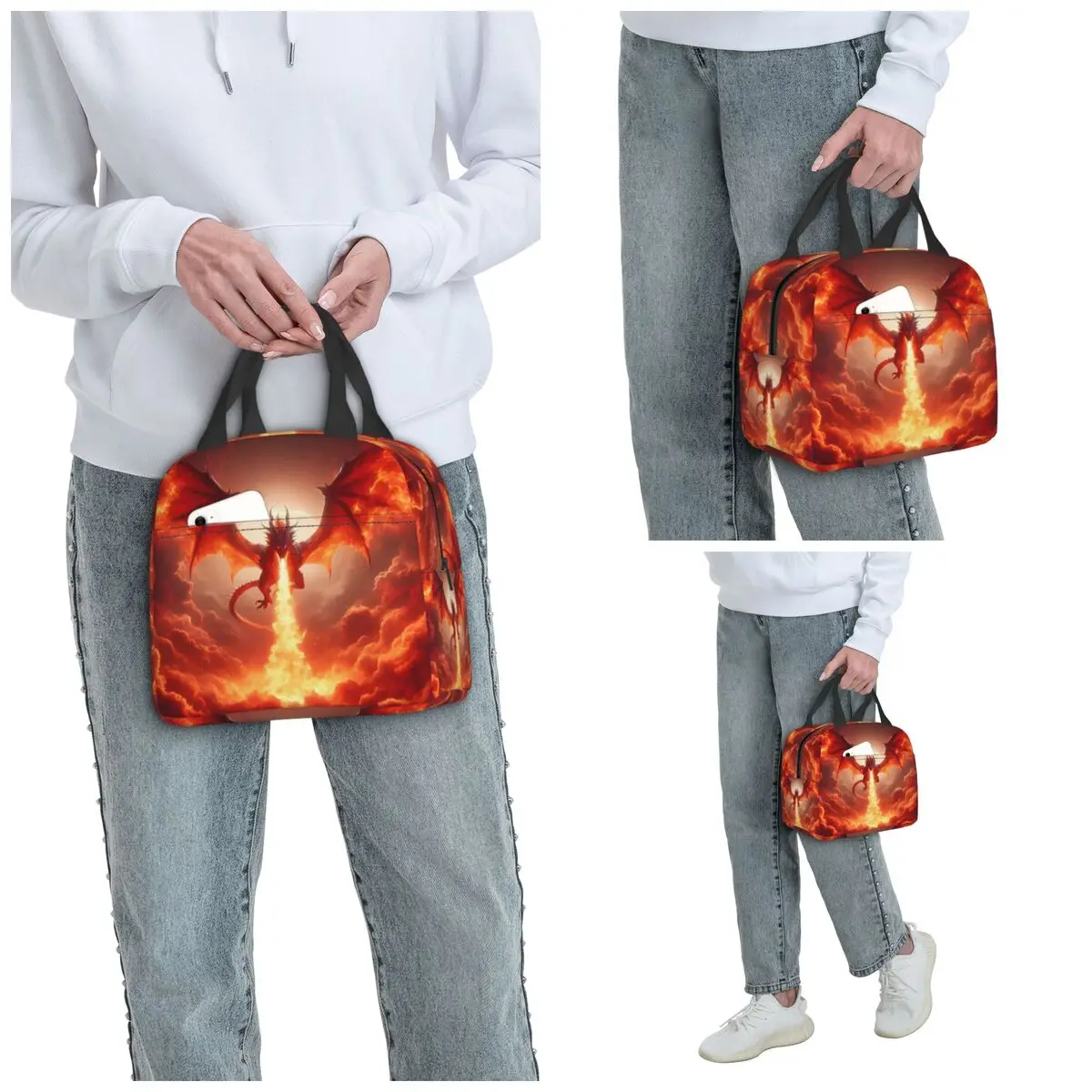 Dragon In The Fire Insulated Lunch Bag for Women Office Cooler Thermal Food Box Tote Portable Lunch Boxes Container