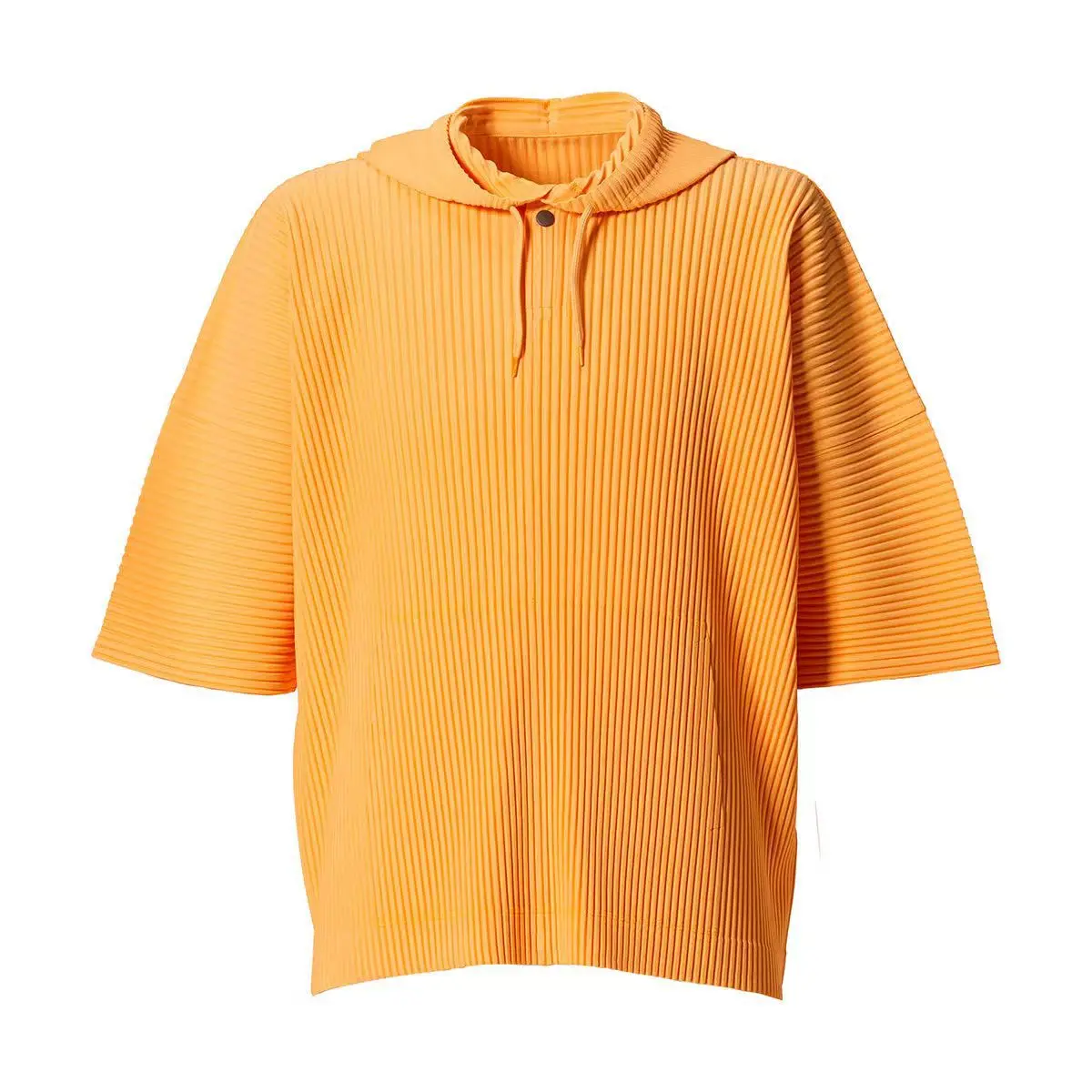 Miyake Spring Summer Men's 2025 Fashion Sweater Pleated Short Sleeve Hooded Solid Color Loose Pullover Casual Pleat Jacket Top