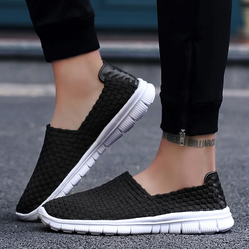 Summer Men Sneakers Handmade Woven Breathable Loafers Slip on Casual Flats Unisex Comfortable Light Tenis Zapatos Hombre 35-44