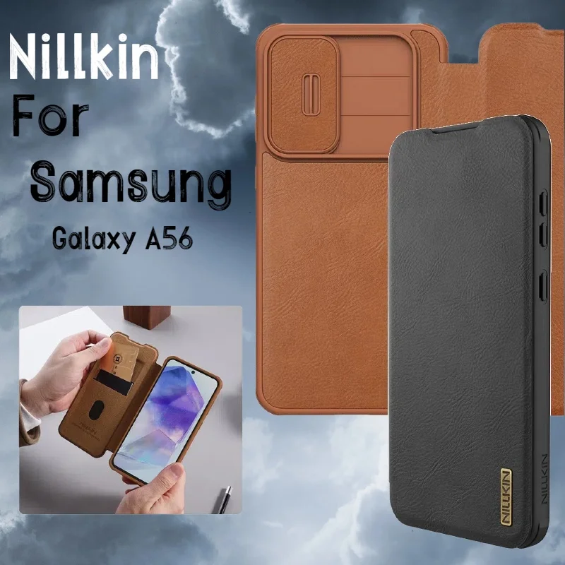NILLKIN for Samsung Galaxy A56 5G Case Qin Pro Camshield PU Flip Leather Card Slot Back Cover Case