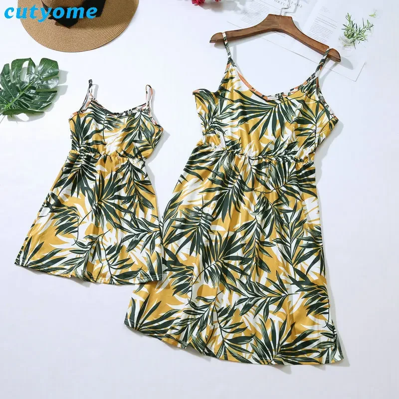 Mother Daughter Family Matching Outfits Sleeveless Floral Dress Summer Cotton Girl Women Boho Loose Dresses Sundress Clothes