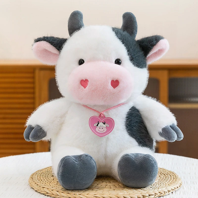 

Kawaii Cow Plush Toy Stuffed Animal Black and White Calf Doll Cute Plushie for Kids Birthday Gift Sleep Companion Pillow