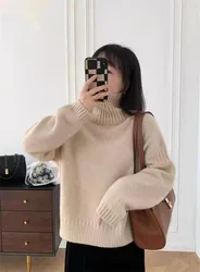 Autumn and winter wool women's casual solid color high neck long sleeved loose sweater