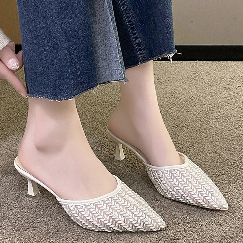 

Pointy Women's Slipper Dress Fashion Shoes Sexy Mid-heeled Sandals 2024 Slingback Slippers Summer Casual Shoes for Women