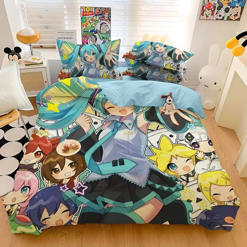 Hatsune Miku Cartoon Animation Bedding Set Single Quilt Cover Adult Children's Bedroom Four-piece Gift Kawaii New Style
