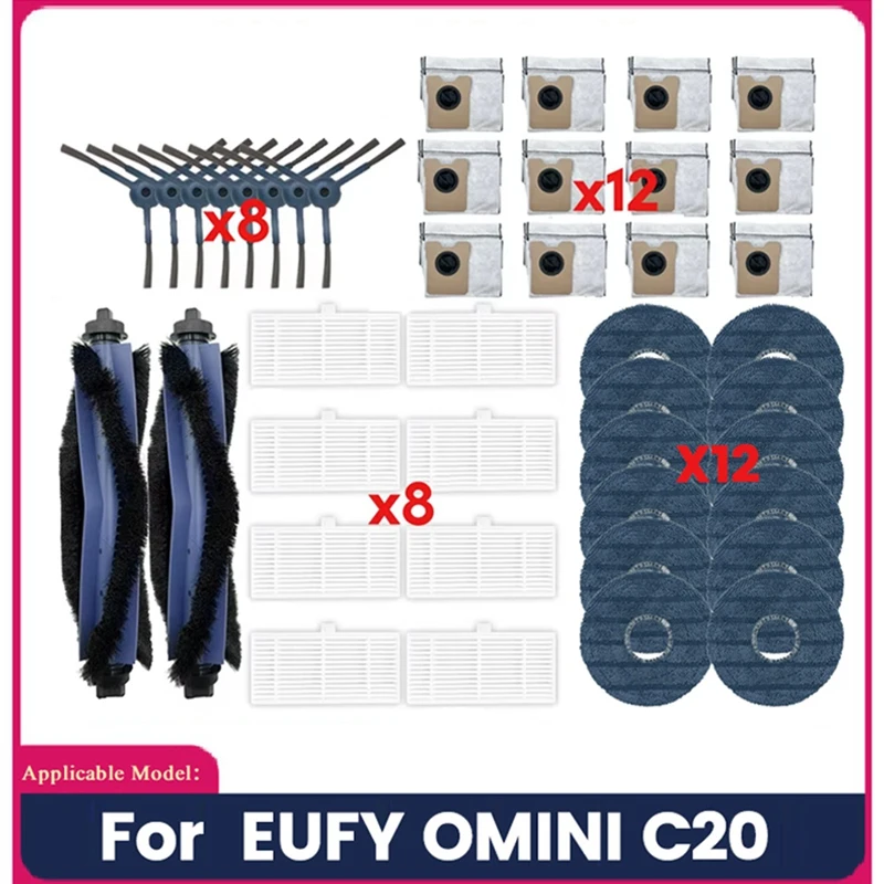 42PCS For EUFY Omini C20 Vacuum Sweeping Robotic Acessories Main Side Brush HEPA Filter Mop Pads Dust Bags