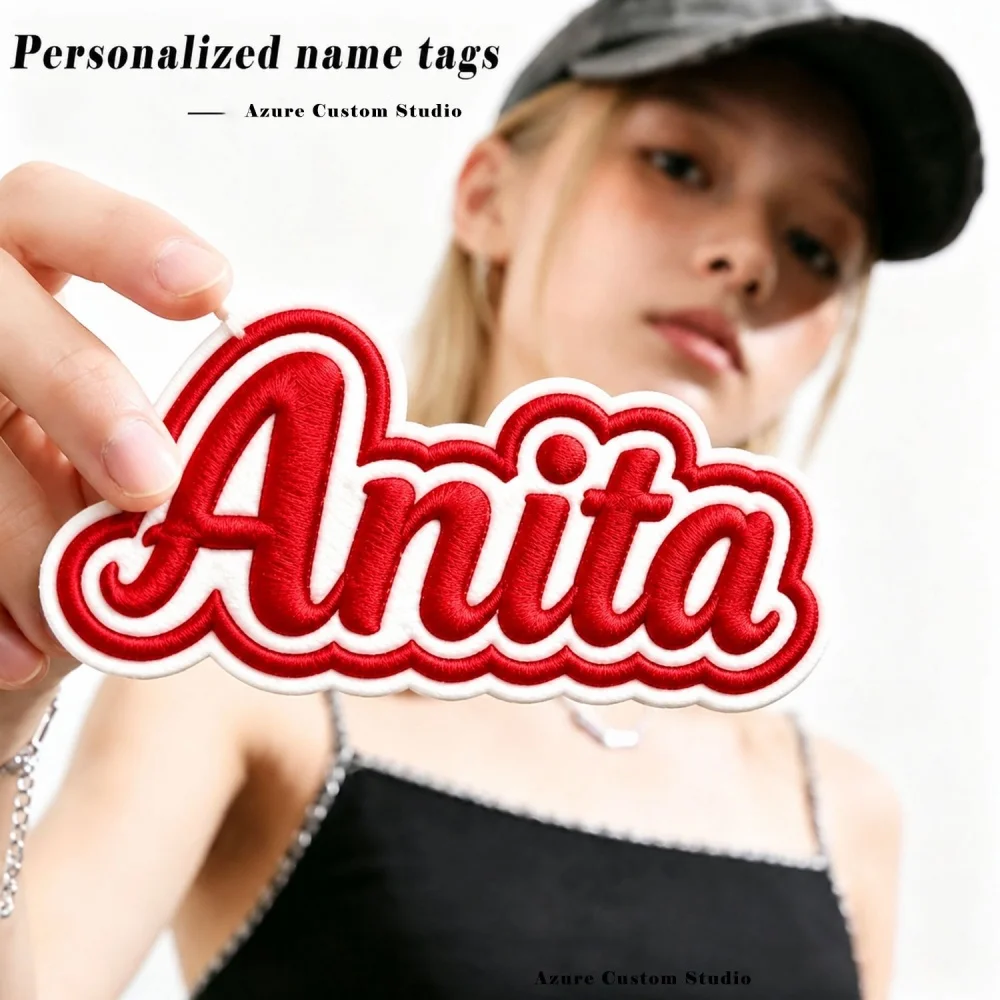 1Pc Custom Curved Script Name Iron On Patch 1.38x3Inch, Personalized Irregular Shape Embroidered Name Tag With Adhesive Back