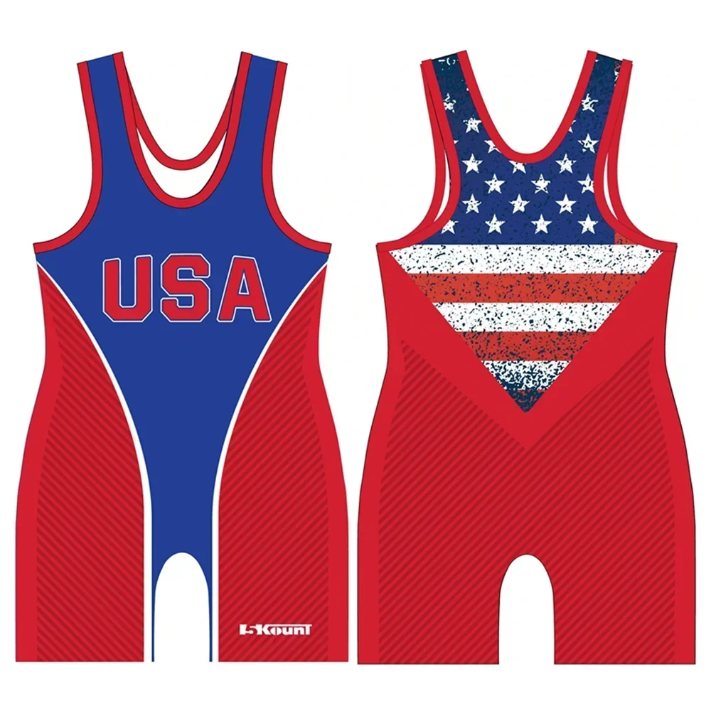 5kount Usa Team Summer Men's Race Wrestling Singlets Suit Boxing Kit Weightlifting Gym Training Tights Run Clothing Speedsuit